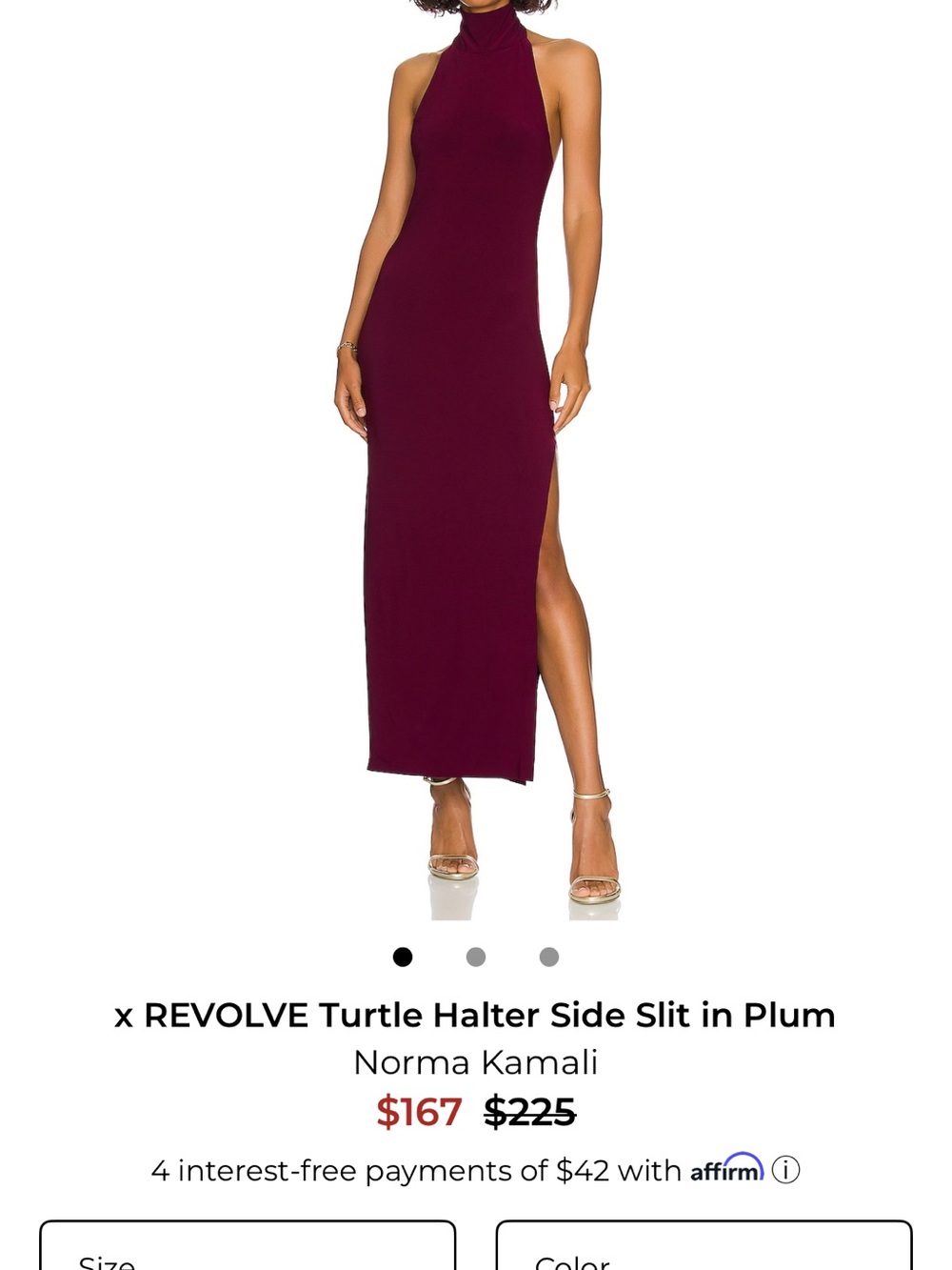 Norma Kamali Plum Turtle Neck Halter Side-Slit Maxi Dress